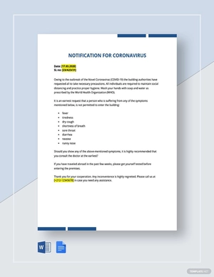 Notification of Coronavirus Template