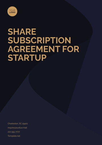 Free Share Subscription Agreement for Startup Template to Edit Online