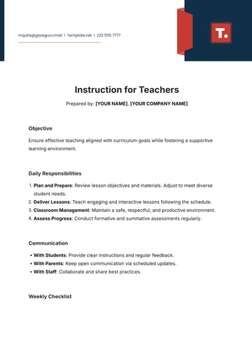 Free Instruction Template for Teachers to Edit Online