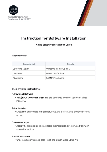 Free Instruction Template for Software Installation to Edit Online
