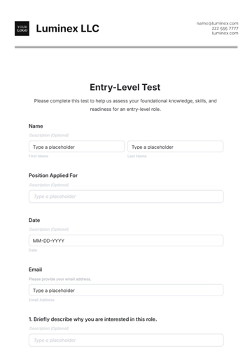 Free Entry-Level Test Template to Edit Online