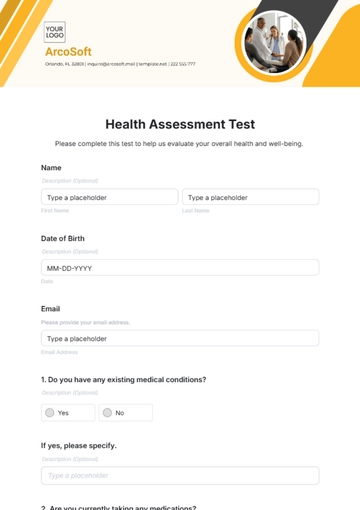 Free Health Assessment Test Template to Edit Online