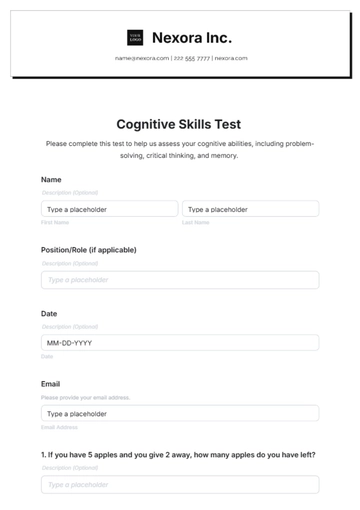 Free Cognitive Skills Test Template to Edit Online