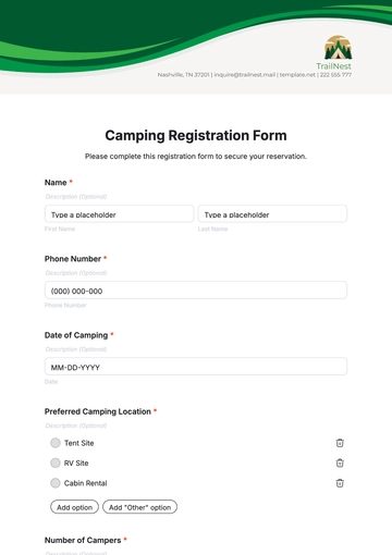 Free Camping Registration Form Template to Edit Online