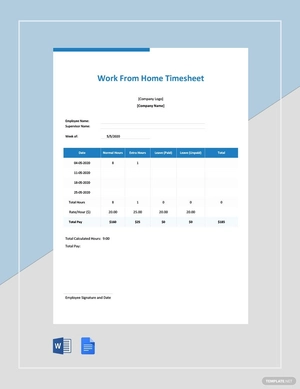 Coronavirus Work From Home Timesheet Template