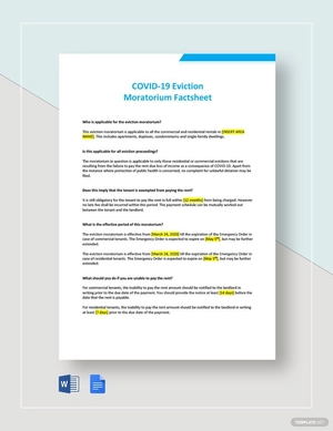 Coronavirus COVID-19 Eviction Moratorium Factsheet Template