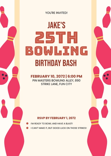Free Bowling RSVP Card Invitation Template to Edit Online