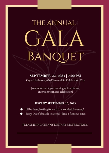 Free Banquet RSVP Card Invitation Template to Edit Online