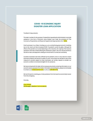 Coronavirus COVID-19 Economic Injury Disaster Loan Application Template