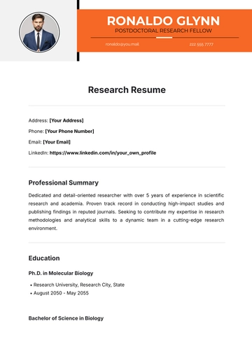 Free Research Resume Template to Edit Online