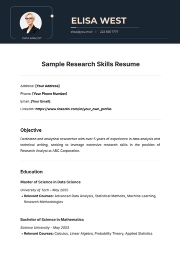 Free Sample Research Skills Resume Template to Edit Online