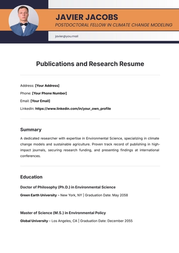 Free Publications and Research Resume Template to Edit Online