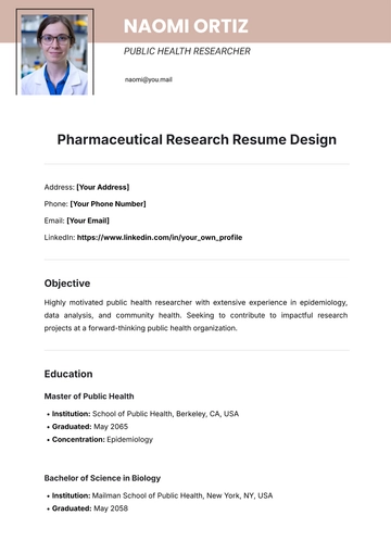 Free Pharmaceutical Research Resume Design Template to Edit Online