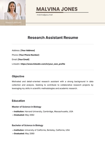 Free Research Assistant Resume Template to Edit Online