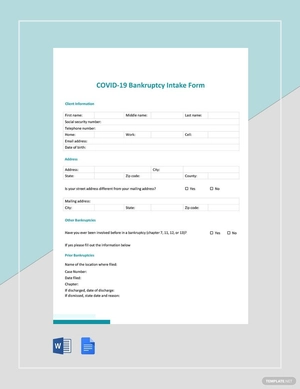 Coronavirus COVID-19 Bankruptcy Intake Form Template Coronavirus COVID-19 Bankruptcy Intake Form Template
