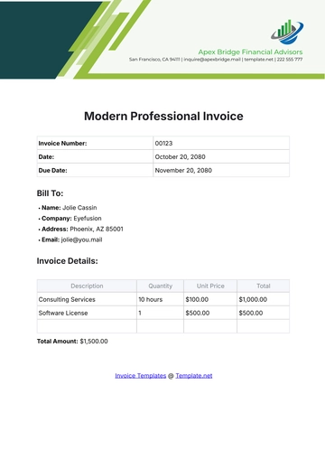 Free Modern Professional Invoice Template to Edit Online