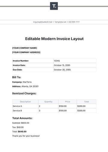 Free Editable Modern Invoice Layout Template to Edit Online