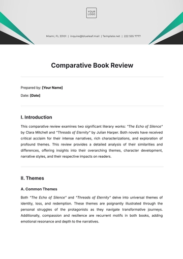 Free Comparative Book Review Template to Edit Online