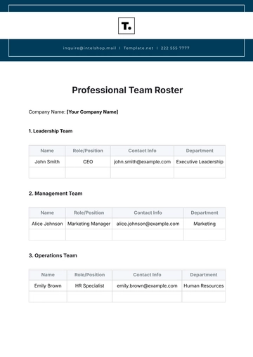 Free Professional Team Roster Template to Edit Online | Template.net