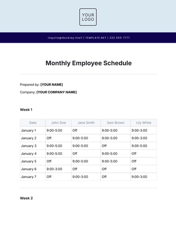 Free Monthly Employee Schedule Template to Edit Online