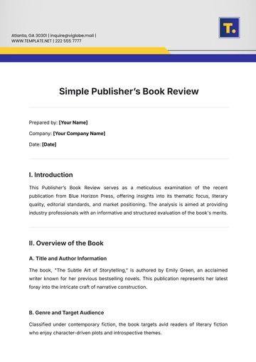 Free Simple Publisher???s Book Review Template to Edit Online