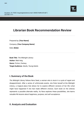 Free Librarian Book Recommendation Review Template to Edit Online