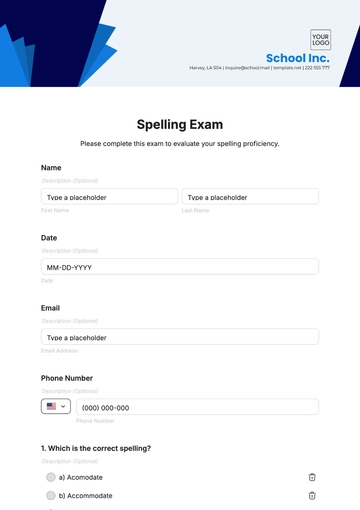 Free Spelling Exam Template to Edit Online