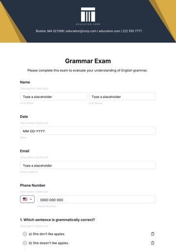 Free Grammar Exam Template to Edit Online
