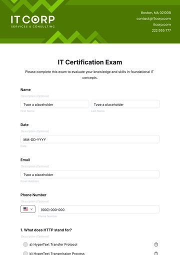 Free IT Certification Exam Template to Edit Online
