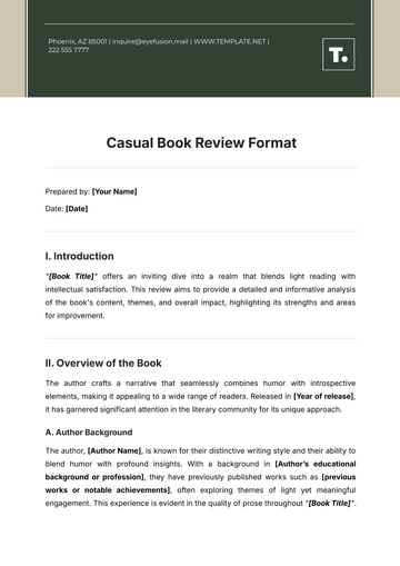 Free Casual Book Review Format Template to Edit Online