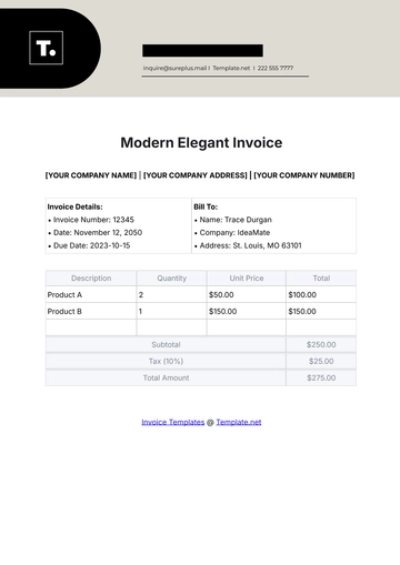 Free Modern Elegant Invoice Template to Edit Online