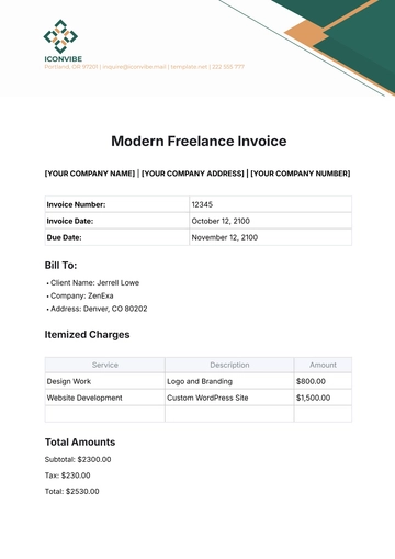 Free Modern Freelance Invoice Template to Edit Online