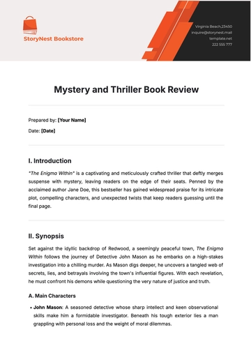 Free Mystery and Thriller Book Review Template to Edit Online
