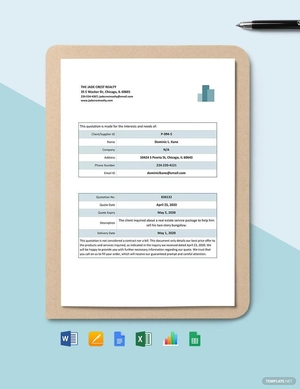 Real Estate Price Quotation Template