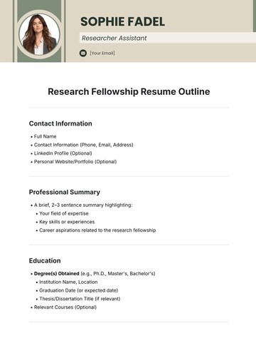 Free Research Fellowship Resume Outline Template to Edit Online