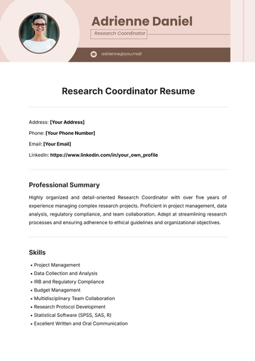 Free Research Coordinator Resume Template to Edit Online