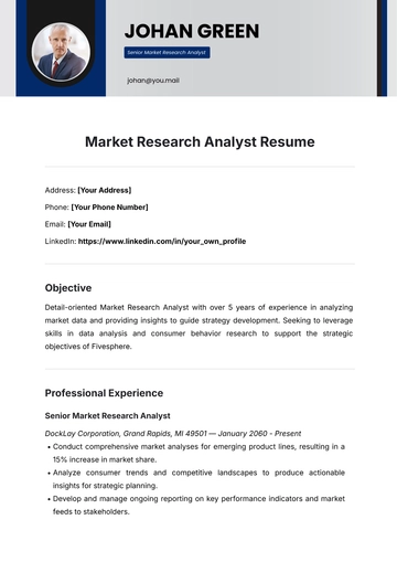 Free Market Research Analyst Resume Template to Edit Online