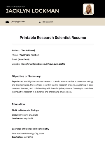 Free Printable Research Scientist Resume Template to Edit Online