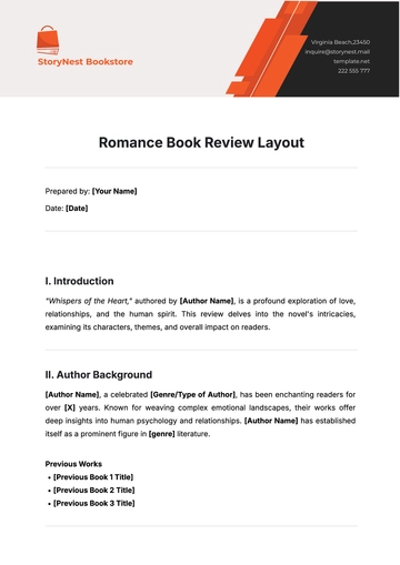 Free Romance Book Review Layout Template to Edit Online