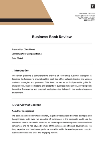 Free Business Book Review Template to Edit Online