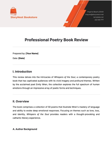 Free Professional Poetry Book Review Template to Edit Online