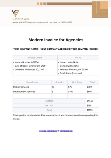 Free Modern Invoice Template for Agencies to Edit Online