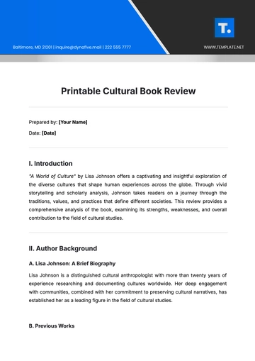 Free Printable Cultural Book Review Template to Edit Online