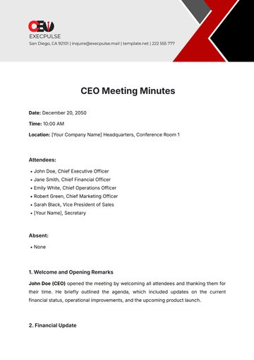 Free CEO Meeting Minutes Template to Edit Online