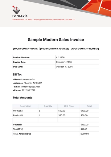 Free Sample Modern Sales Invoice Template to Edit Online