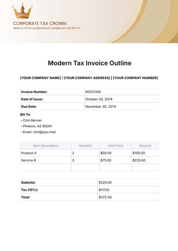 Free Modern Tax Invoice Outline Template to Edit Online