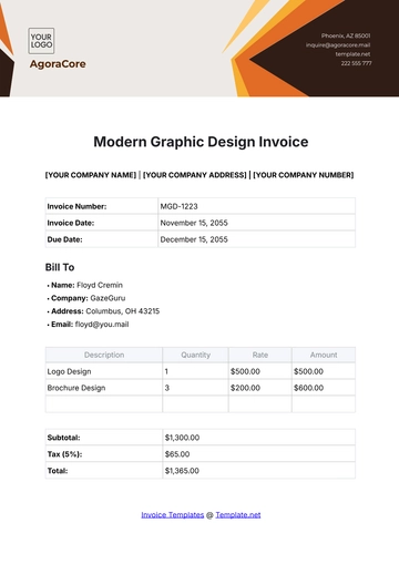 Free Modern Graphic Design Invoice Template to Edit Online