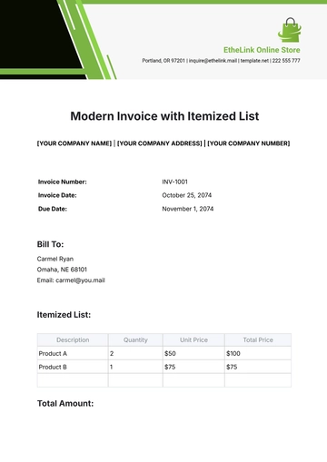 Free Modern Invoice Template with Itemized List to Edit Online