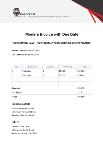 Free Modern Invoice Template with Due Date to Edit Online