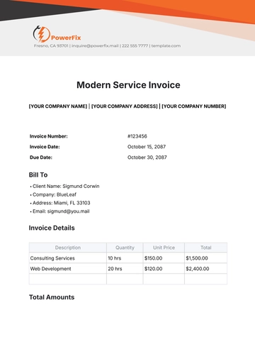 Free Modern Service Invoice Template to Edit Online